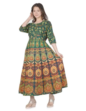 Stylish Fancy Women Cotton Maternity Semi-Stitched Fabric Maxi Dress -Free Size Dark Green
