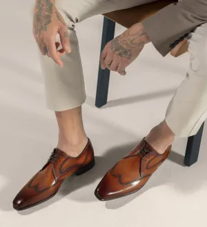 Tan Leather Niklaus Lace Up Bogue Wingtip Derby Shoes - SS23