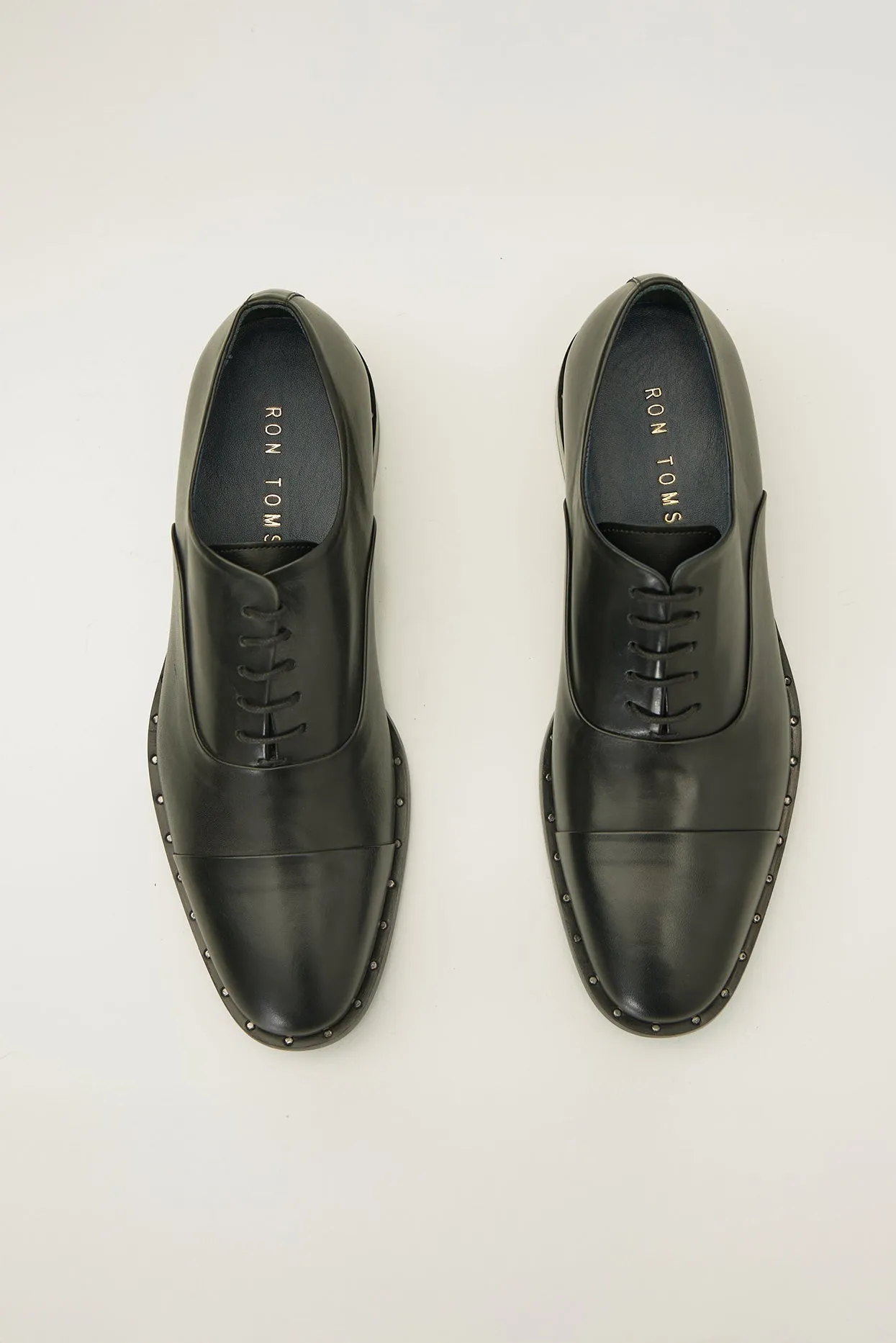 The Studded Cap Toe Oxfords Polished Leather - Black