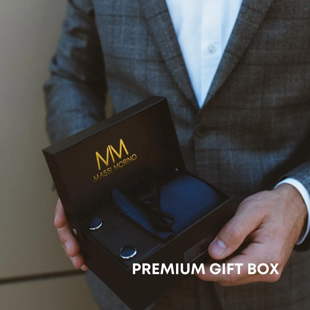 Ties for Men Set with Pocket Square Cufflink and Tie Clip | Necktie Handkerchief in Gift Box for Wedding and Business