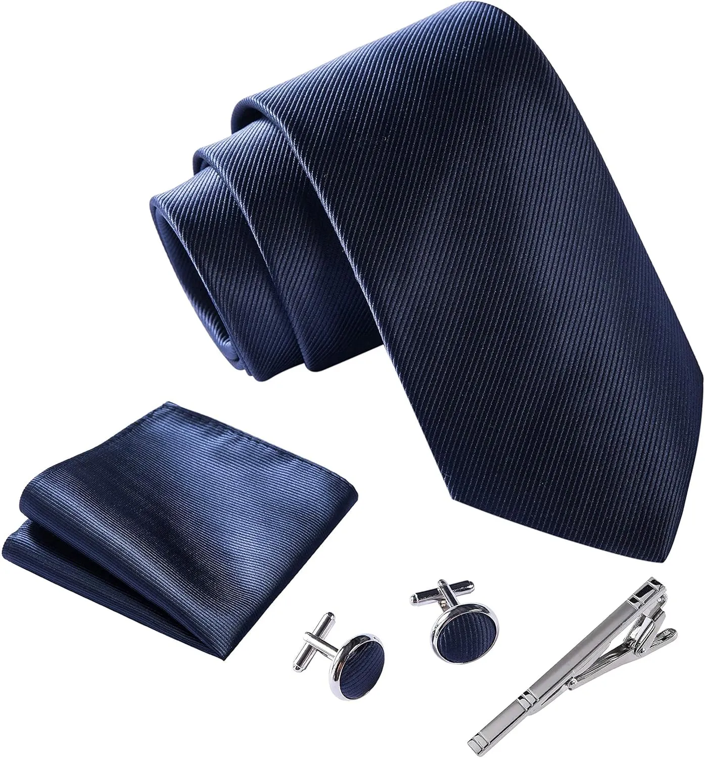 Ties for Men Set with Pocket Square Cufflink and Tie Clip | Necktie Handkerchief in Gift Box for Wedding and Business