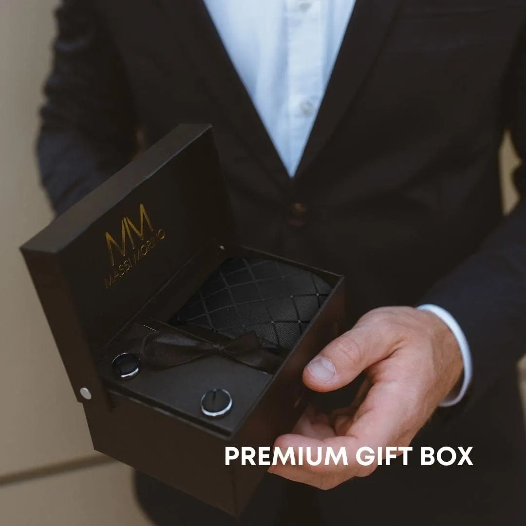 Ties for Men Set with Pocket Square Cufflink and Tie Clip | Necktie Handkerchief in Gift Box for Wedding and Business