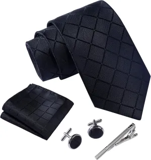 Ties for Men Set with Pocket Square Cufflink and Tie Clip | Necktie Handkerchief in Gift Box for Wedding and Business