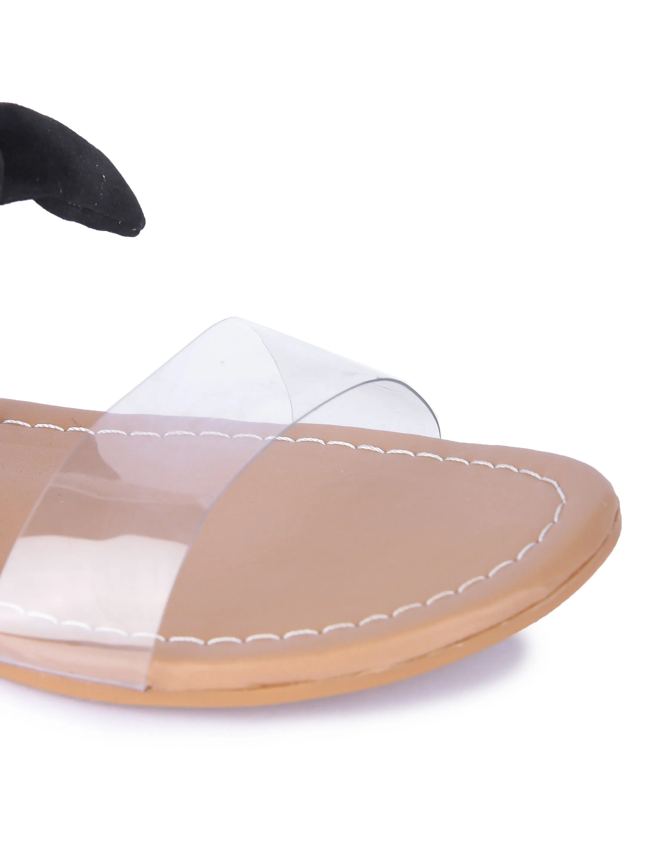 Women Black Suede Transparent Tie Up Fashion Sandal