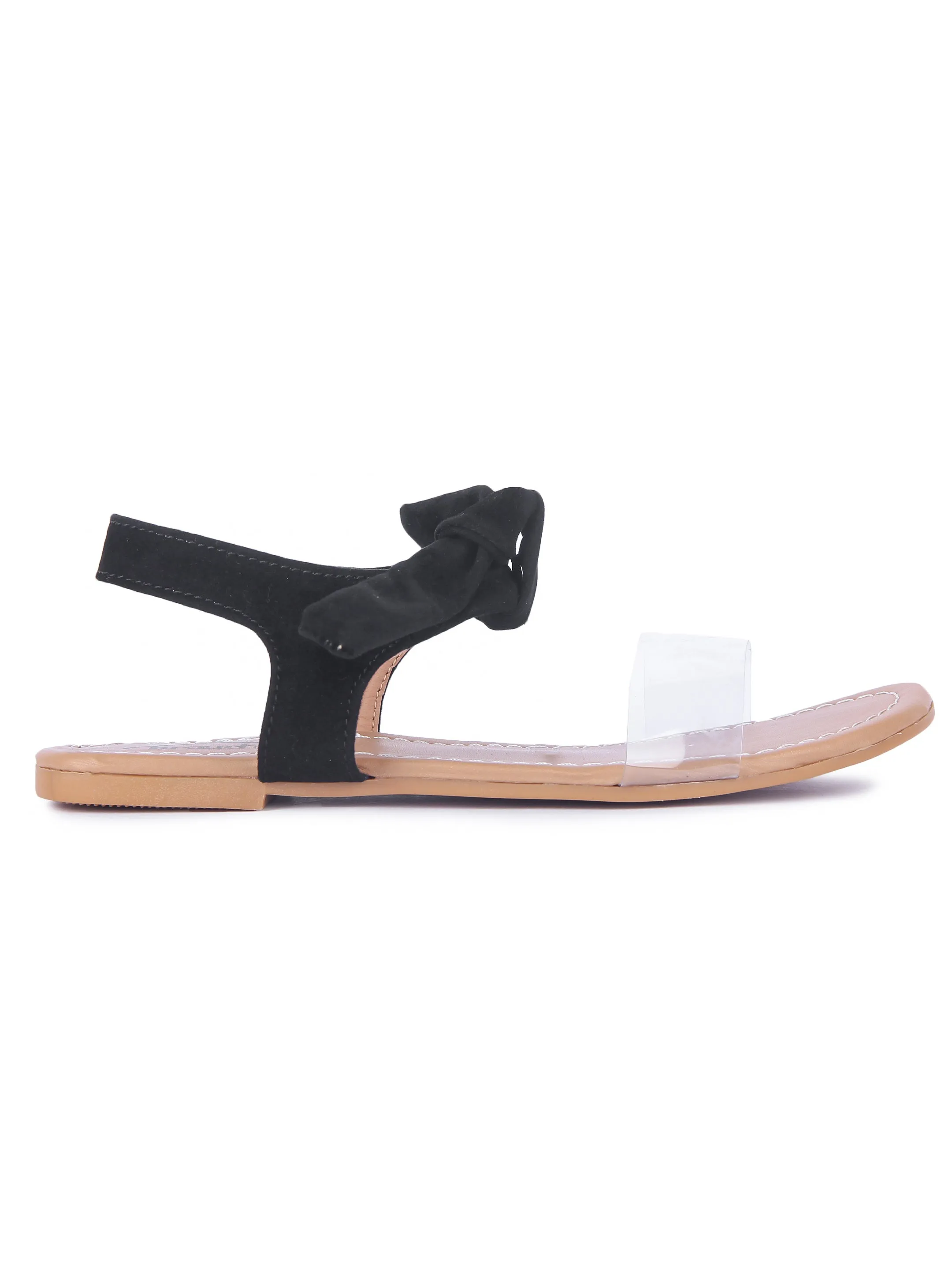 Women Black Suede Transparent Tie Up Fashion Sandal
