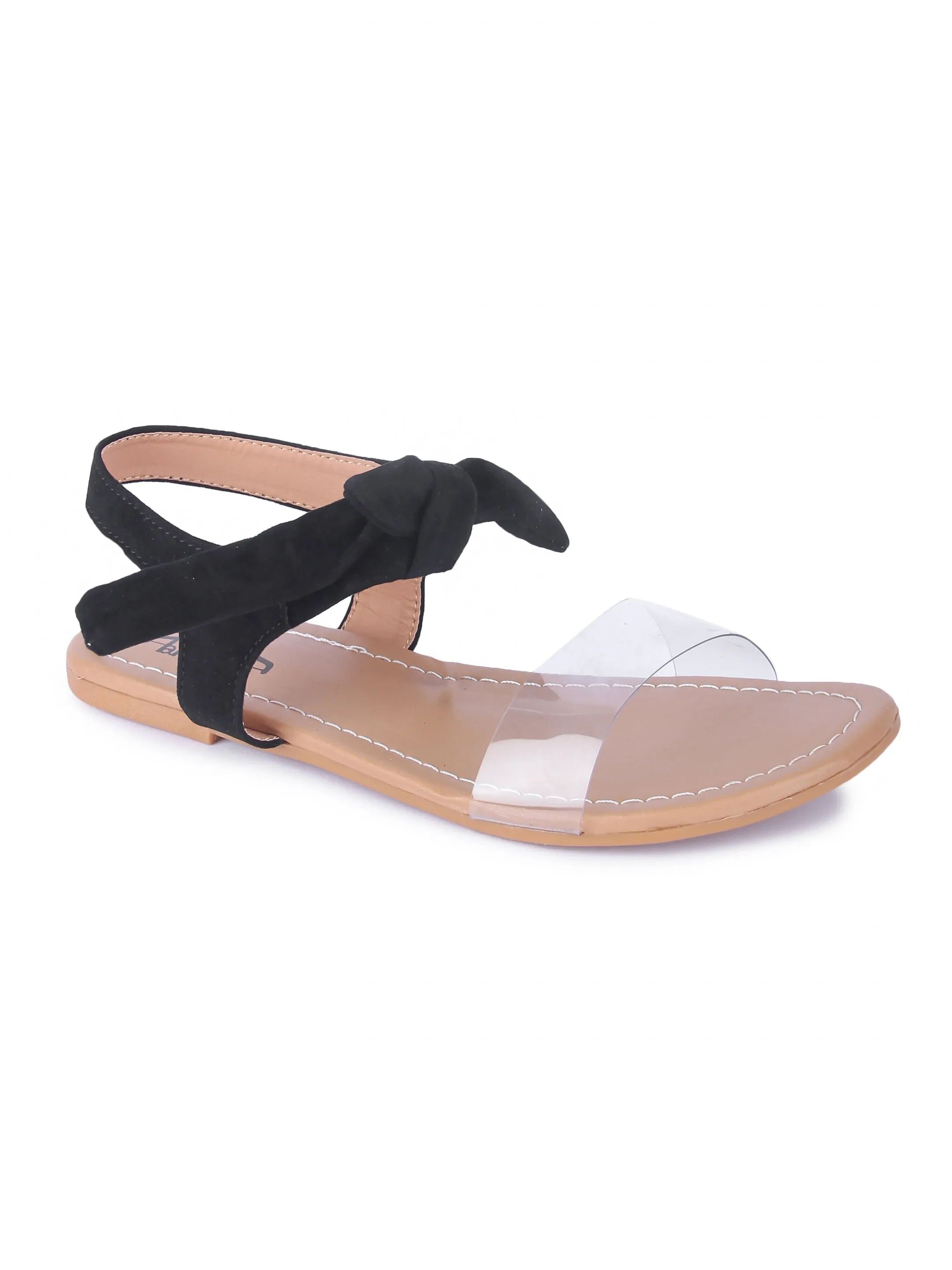 Women Black Suede Transparent Tie Up Fashion Sandal