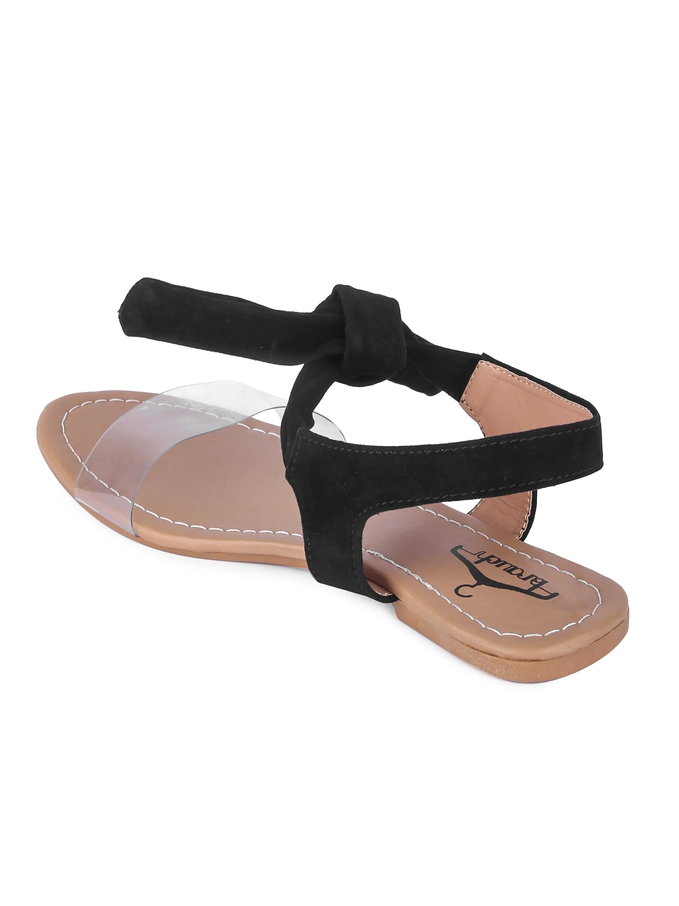 Women Black Suede Transparent Tie Up Fashion Sandal