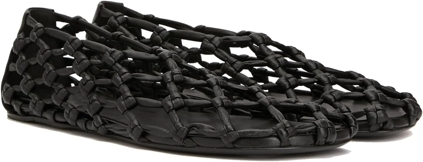 Women's Cutout Knotted Leather Ballet Flats - Square Toe Slip-On Loafers, Breathable Office Ballerinas for Work, Casual & Daily Wear