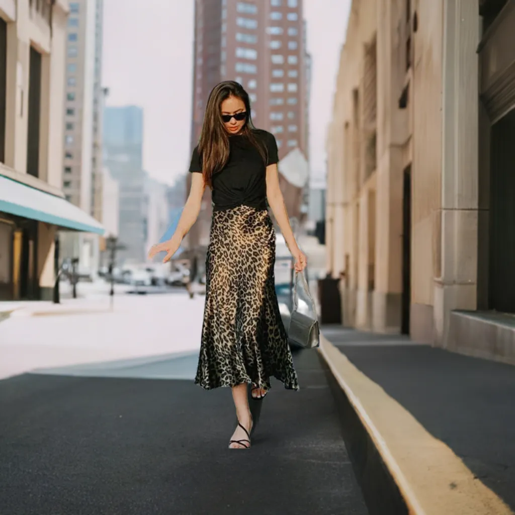 Women's Leopard Print Midi Skirts Stylish Long Skirts