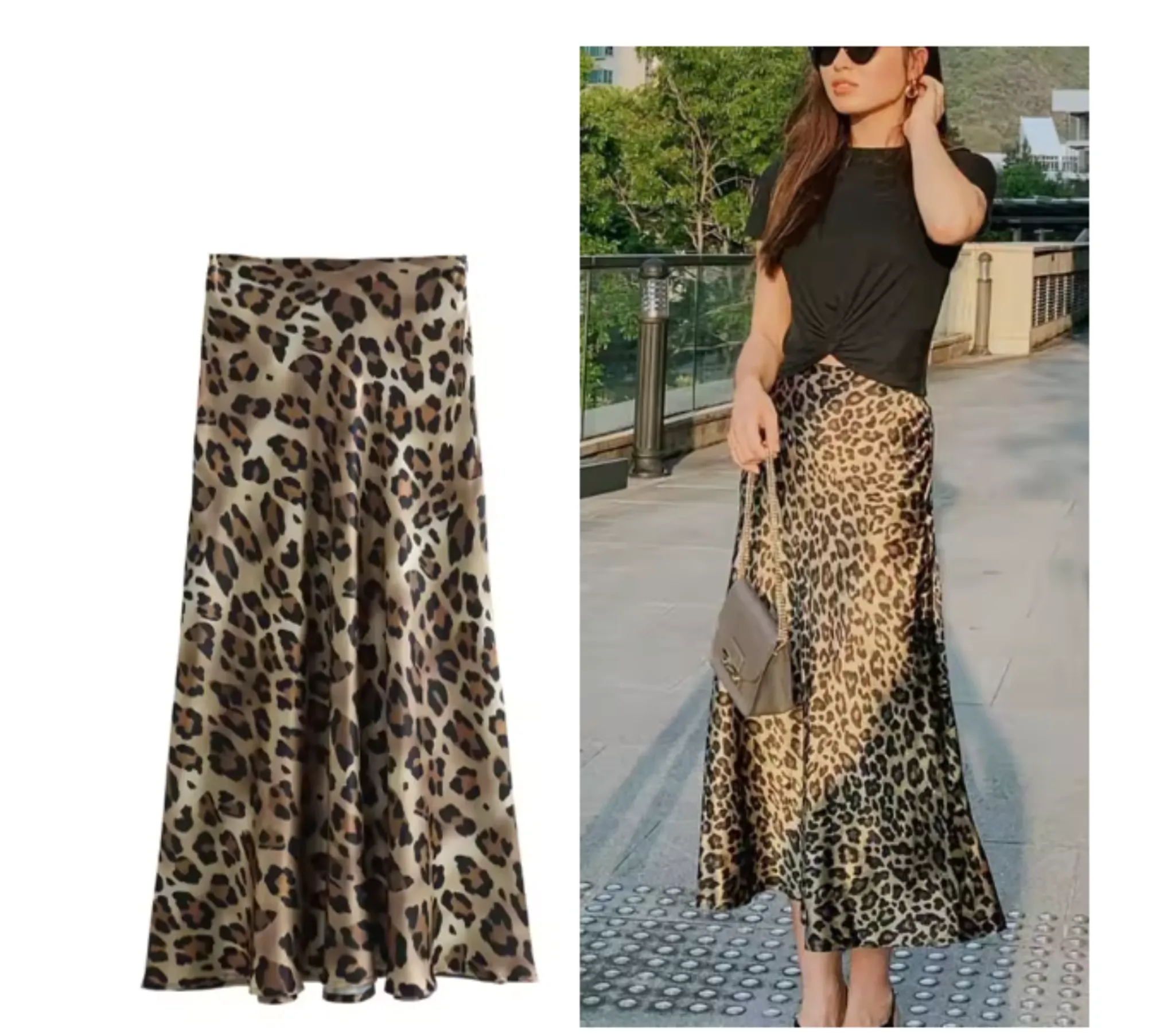 Women's Leopard Print Midi Skirts Stylish Long Skirts