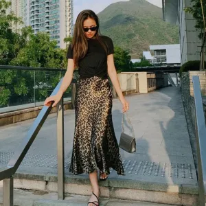 Women's Leopard Print Midi Skirts Stylish Long Skirts