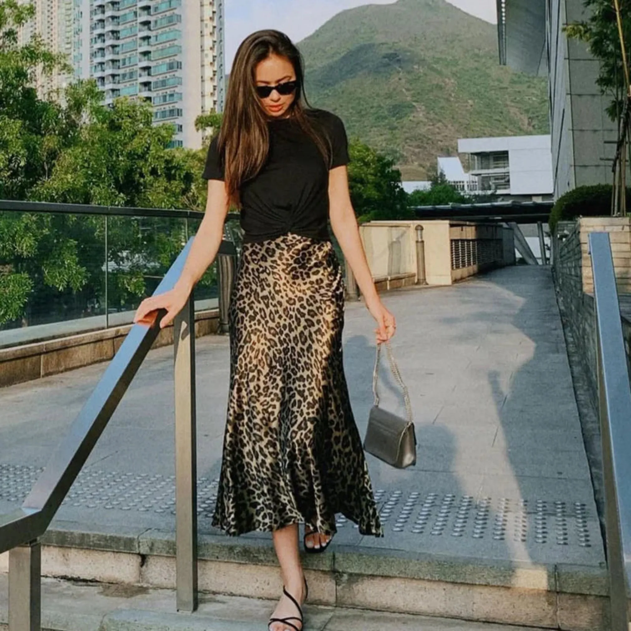 Women's Leopard Print Midi Skirts Stylish Long Skirts