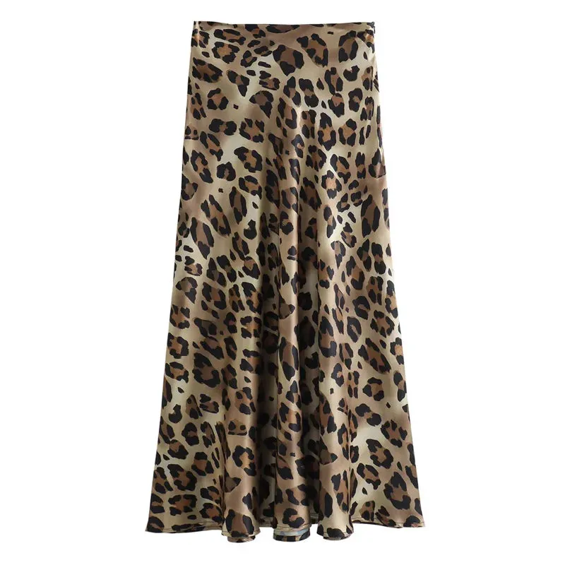 Women's Leopard Print Midi Skirts Stylish Long Skirts