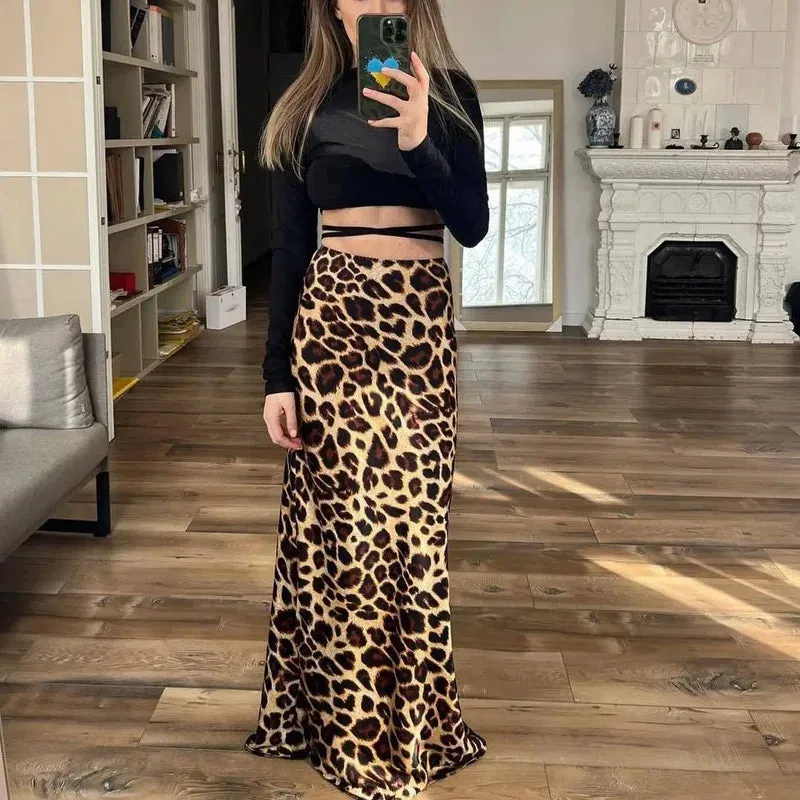 Women's Leopard Print Midi Skirts Stylish Long Skirts