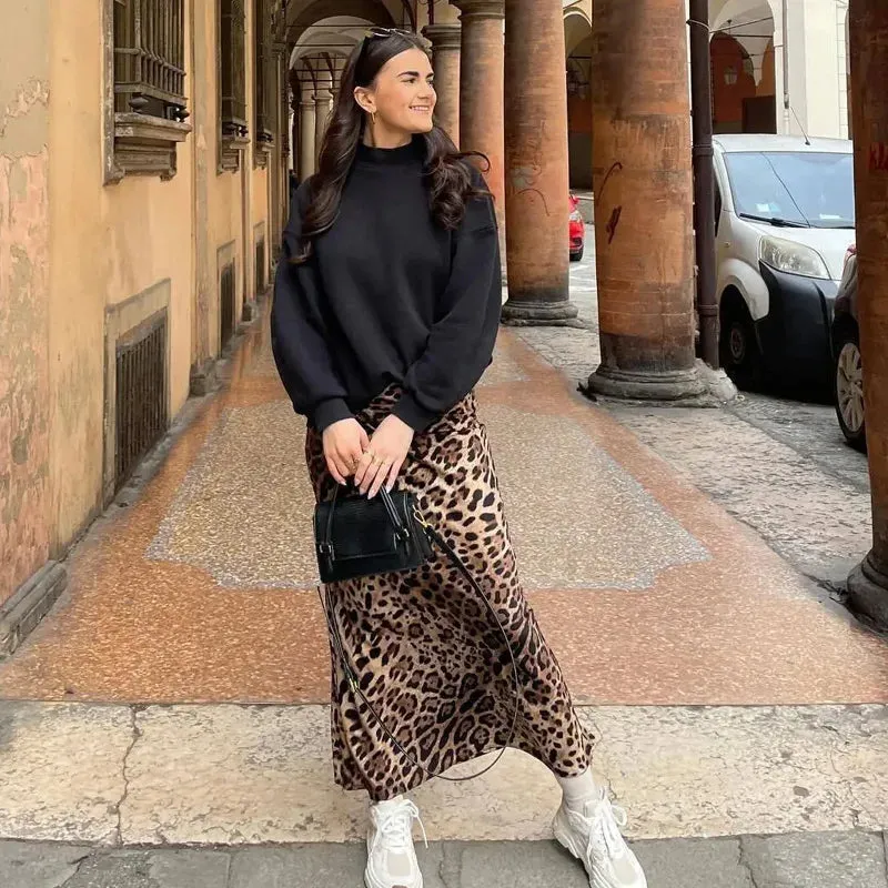Women's Leopard Print Midi Skirts Stylish Long Skirts