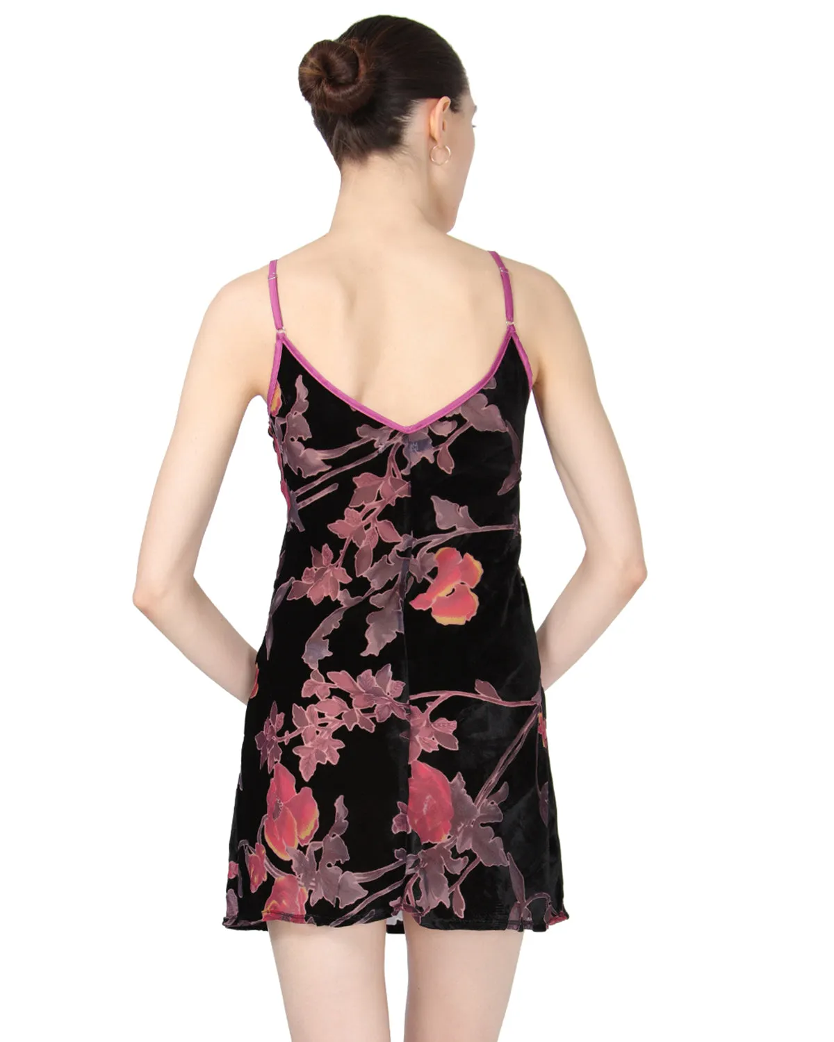 Women's Velvet Burnout Floral Chemise with Satin Trim