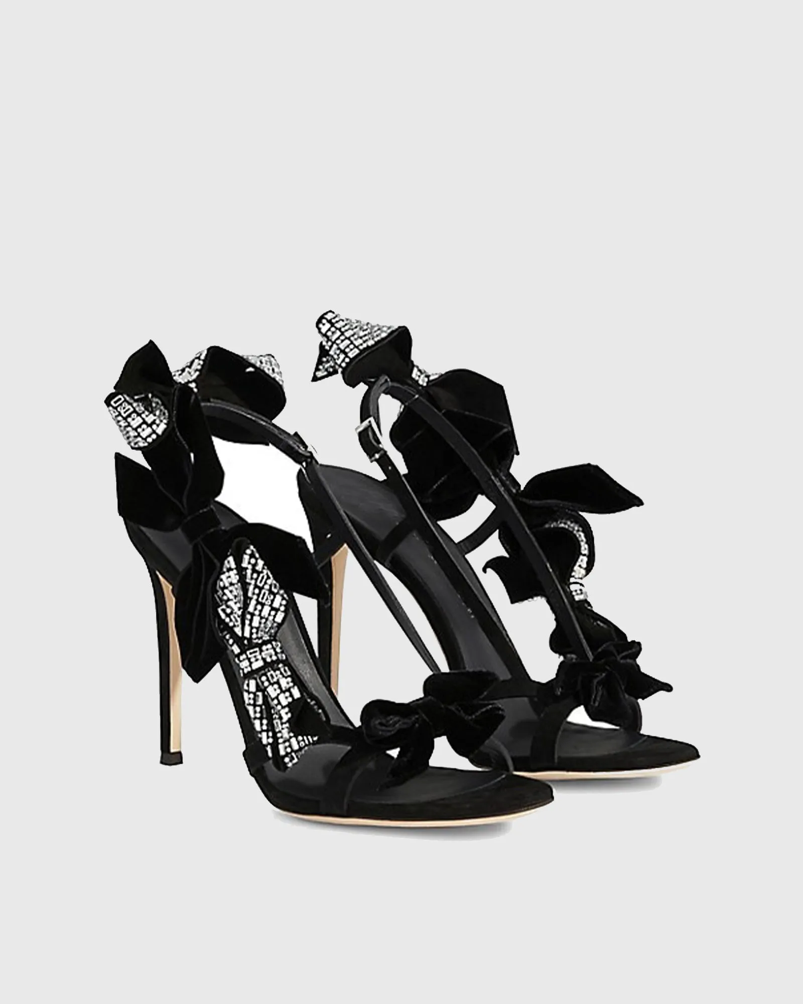 Ylenia Rhinestone Bow Slingback Sandals In Black