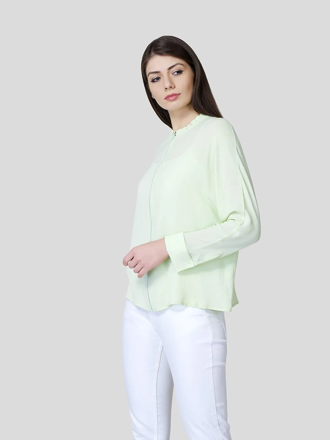 Zip Through Blouson - (Green)