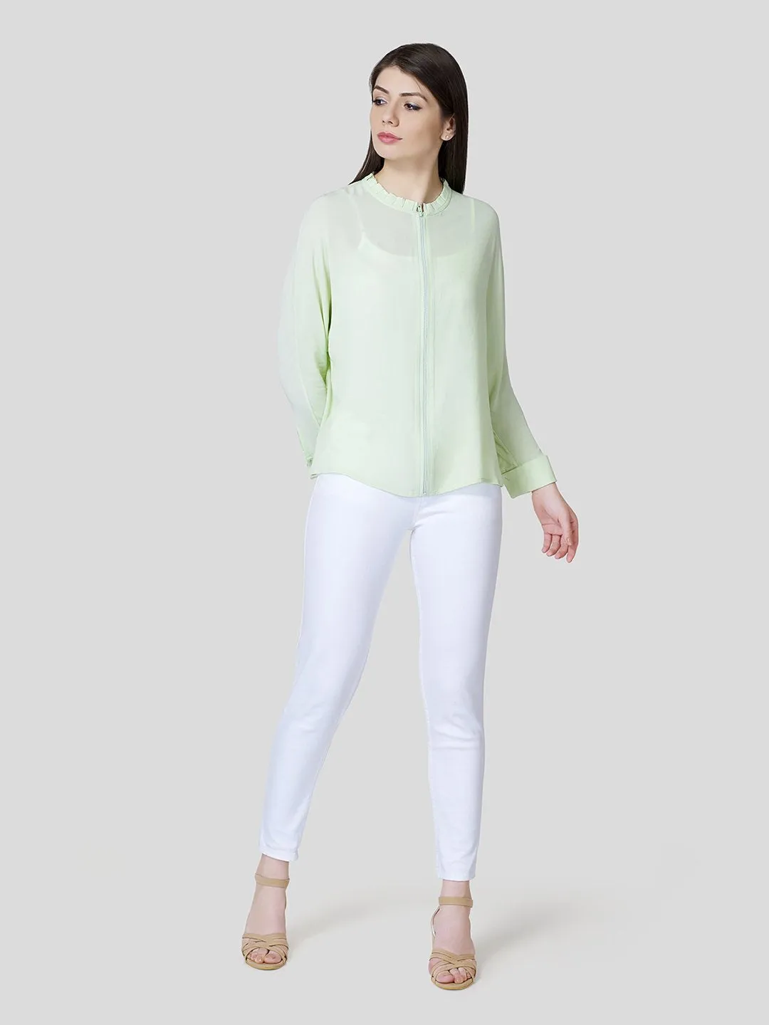 Zip Through Blouson - (Green)